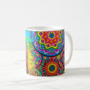 Café Taza curativa del arte de la mandala de la paz que