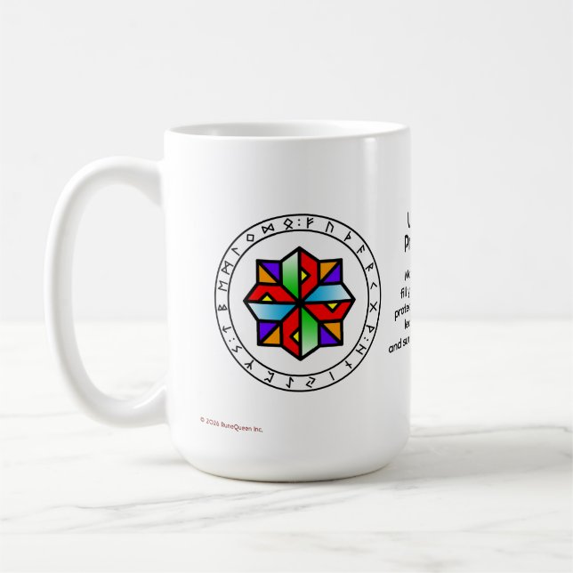 Café Taza de 15 oz. de Rune de Protección Universal (Izquierda)