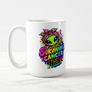 Café Taza de 15 oz Sobrevivir al Cáncer Alien