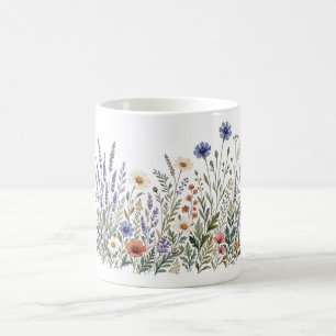 Café Taza de Acuarela Boho Flores Silvestres