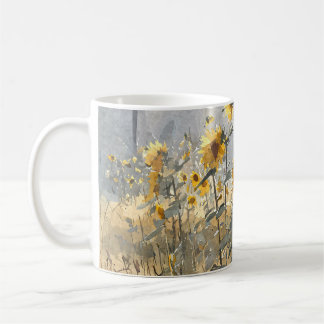 Café Taza de Acuarela Campo de Girasoles Dorados
