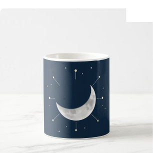 Café Taza de Acuarela Celestial - Azul Marino y Plata (