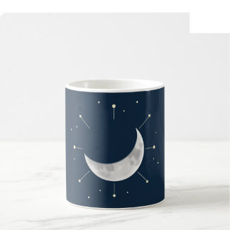 Café Taza de Acuarela Celestial - Azul Marino y Plata (