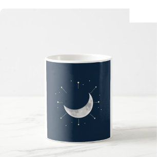 Café Taza de Acuarela Celestial - Azul Marino y Plata