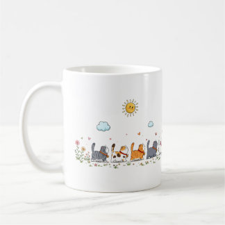 Café Taza de Acuarela con Desfile de Gatos Florales Ado