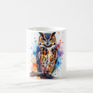 Café Taza de Acuarela de Búho Sabio para Amantes de la