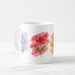 Café Taza de Acuarela de Flor Silvestre | 4 Flores Botá