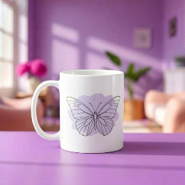 Café Taza de Acuarela de Mariposa Lavanda Minimalista