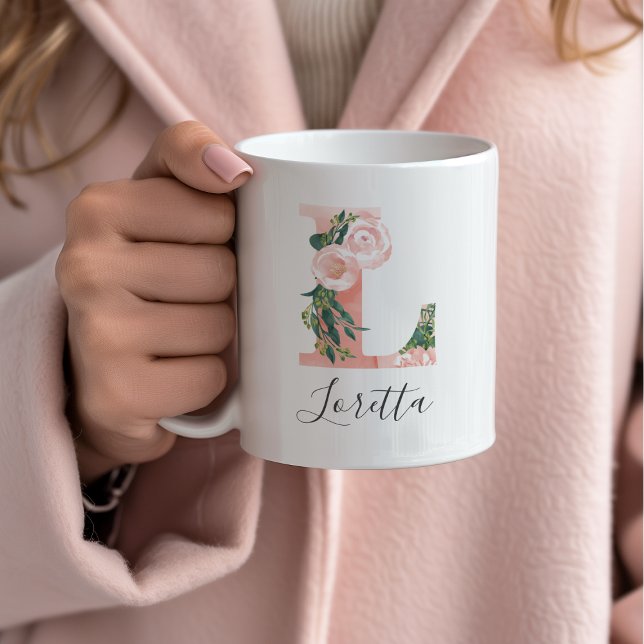 Café Taza de Acuarela Floral con Inicial - L (Subido por el creador)