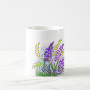 Café Taza de acuarela floral de lavanda Lavanda botán
