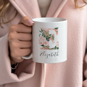 Café Taza de Acuarela Floral Inicial - E
