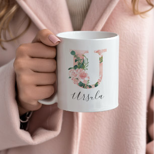 Café Taza de Acuarela Floral Inicial - U