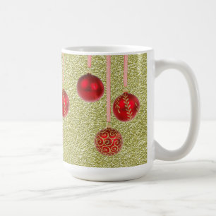 Café Taza de Adornos Navideños Brillantes Rojo Dorado F