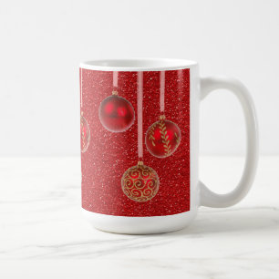 Café Taza de Adornos Navideños Brillantes Rojo Dorado F