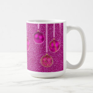 Café Taza de Adornos Navideños Brillantes Rosa Fucsia F