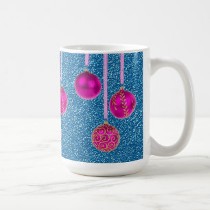 Café Taza de Adornos Navideños Brillantes Rosa Fucsia y