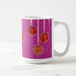 Café Taza de Adornos Navideños Brillantes Rosa Rojo Fel