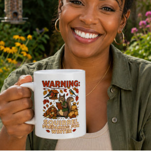 Café Taza de advertencia de ardilla preparándose para e