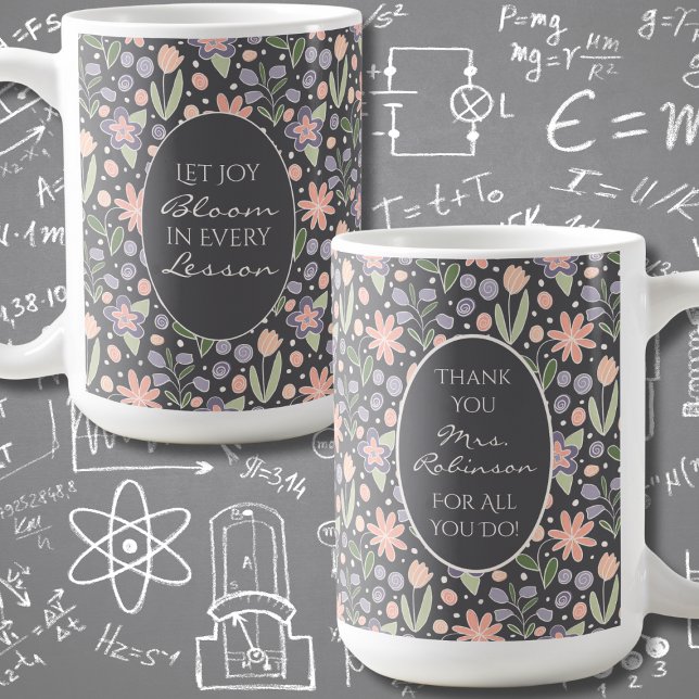 Café Taza de agradecimiento a maestros personalizada |  (Thank You Teacher Mug | Personalized Floral Appreciation Gift with Custom Name)