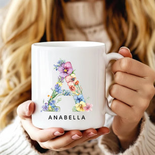 Café Taza de alfabeto floral personalizada para ella Ma
