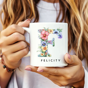 Café Taza de alfabeto floral personalizada para ella, r
