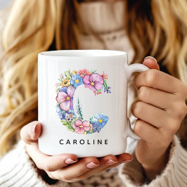 Café Taza de alfabeto floral personalizada para ella, r
