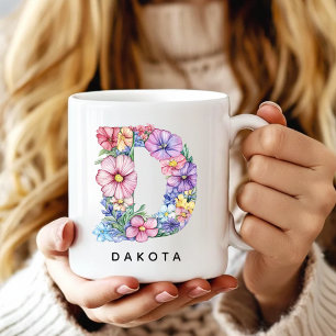 Café Taza de alfabeto floral personalizado, regalos par