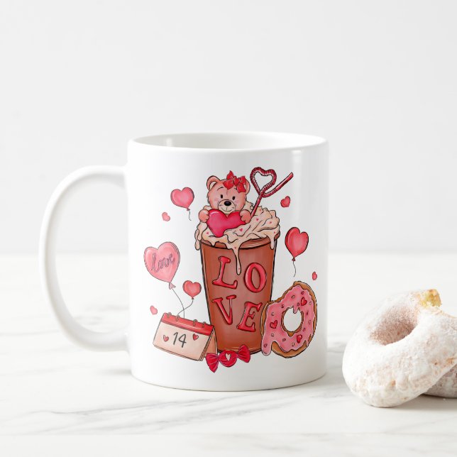 Café Taza de Amor del Día de San Valentín (Con donut)