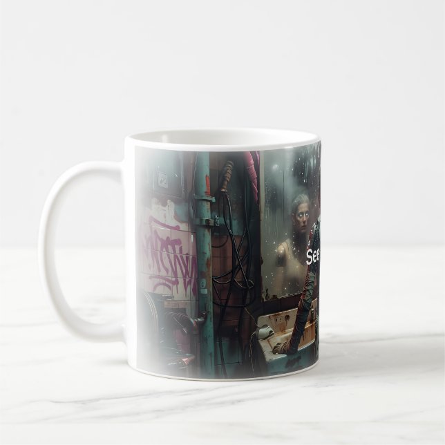 Café 🤖 Taza de Android Cyberpunk 'Vea a Usted Mismo' (Izquierda)