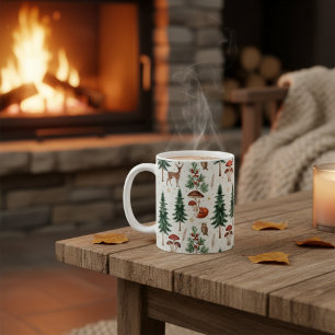 Café Taza de animales del bosque de madera invernal aco