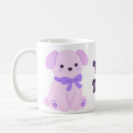 Café Taza de arco de cachorro lavanda sentado kawaii li
