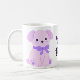 Café Taza de arco de cachorro lavanda sentado kawaii li