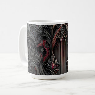 Café Taza de Arcos Góticos – Elegancia Negra y Roja