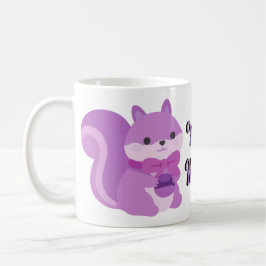 Café Taza de ardilla sentada kawaii linda de lavanda