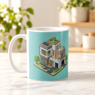 Café Taza de Arquitectura Bonita Casa Moderna Isométric