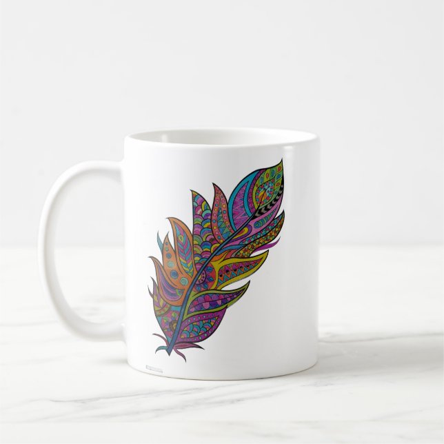 Café Taza de arte boho con pluma de mandala arcoíris (Izquierda)