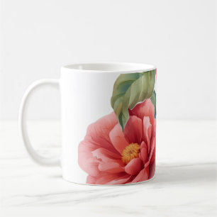 Café Taza de arte botánico de camelia rosa vintage