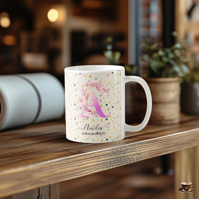 Café Taza de arte con monograma de letra A boho chic (Subido por el creador)