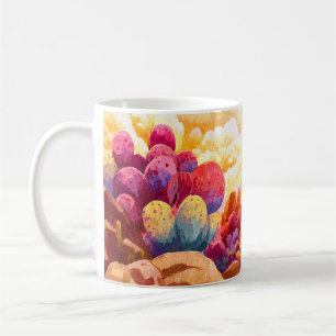 Café Taza de arte de amanecer en el desierto de cactus