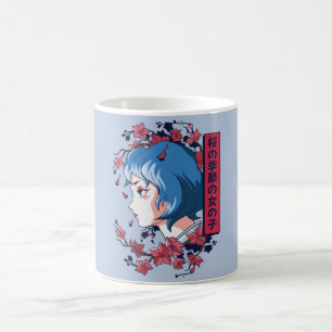 Café Taza de arte de chica anime con flor de cerezo