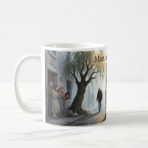 Café Taza de arte de despertar en la calle del hombre e