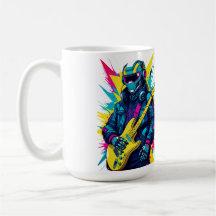 Taza de arte de guitarrista robot Cyberpunk Synthw