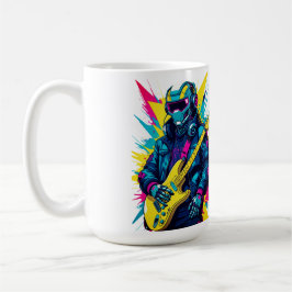 Café Taza de arte de guitarrista robot Cyberpunk Synthw