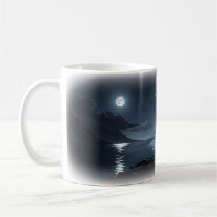 Café Taza de arte de la costa iluminada por la luna de 