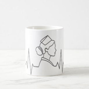 Café Taza de arte de línea de enfermera minimalista