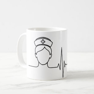 Café Taza de arte de línea de latido de enfermera minim