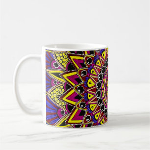 Café Taza de arte de mandala púrpura amarillo lápiz de 