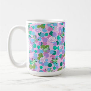 Café Taza de arte de rana linda con fondo rosa