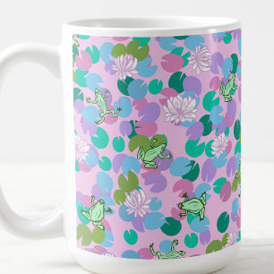 Café Taza de arte de rana linda con fondo rosa