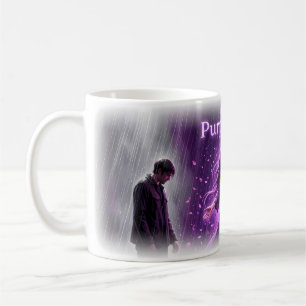 Café Taza de arte de tormenta emocional de lluvia púrpu